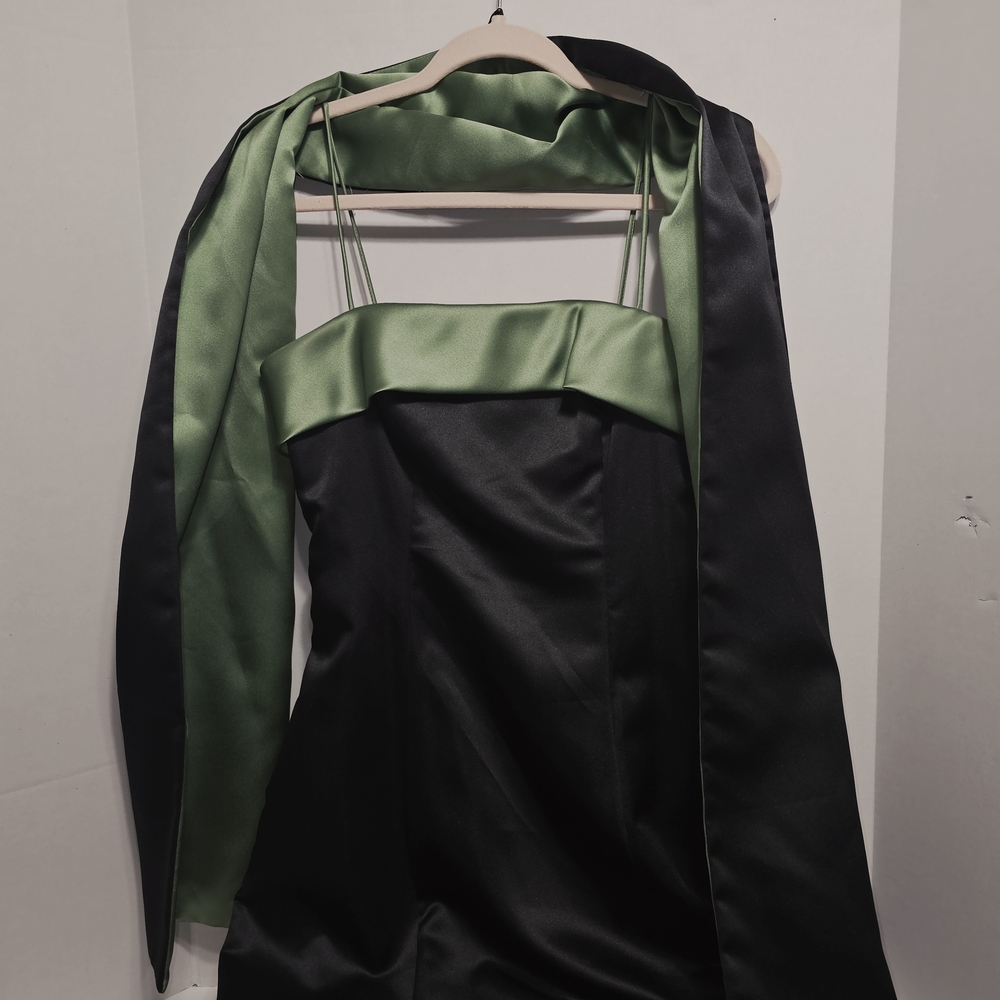 Chic Satin Dress with Green Accents